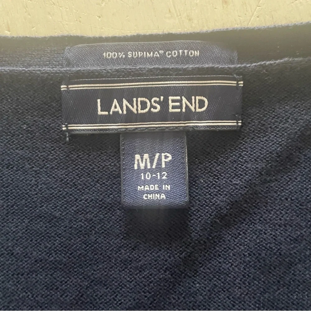 Lands’ End 100% Supima Cotton Blue Button Up Cardigan Sweater Size Medium Petite - Picture 3 of 3